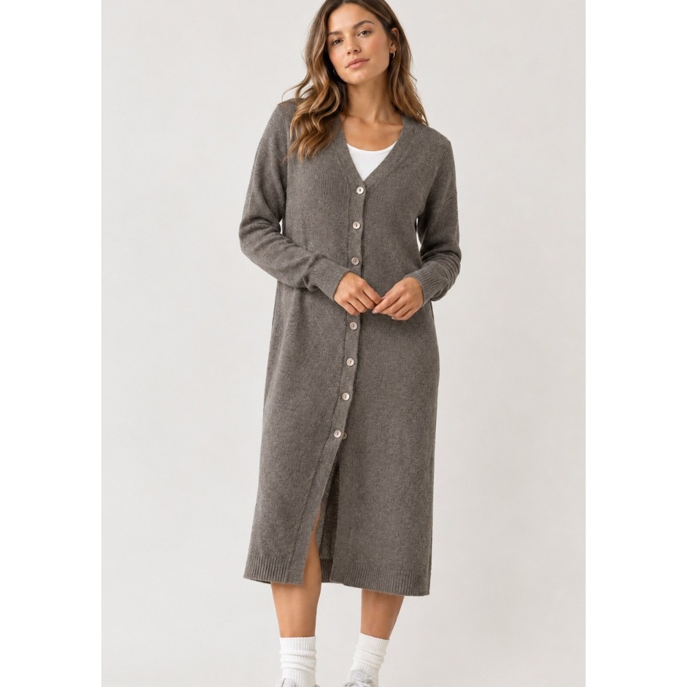 Wilfred Artizia Utopia Wool Button Cardigan Dress in Dark Heathered Oat sz XL